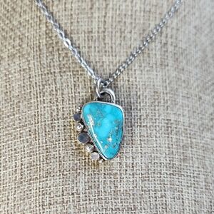 White Water Tourquoise Silver Pendant Necklace. Silent Wolf Jewelry